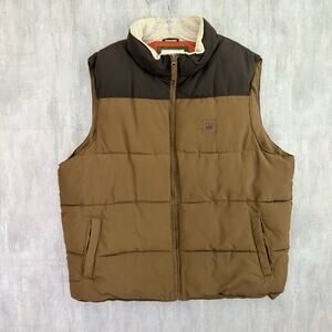Filed & Stream Puffer Vest Men’s XL Zip Up Sherpa Collar Pockets Outdoor Brown